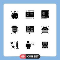 Mobile Interface Solid Glyph Set of 9 Pictograms of learn e deposit vga cable Editable Vector Design Elements