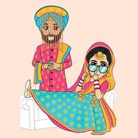 personaje de dibujos animados de boda india vector