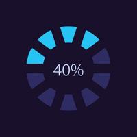 Segmented circular bar infographic chart design template for dark theme. Forty percentage. Editable radial infochart with indicator. Visual data presentation vector