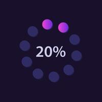 Radial gradient infographic chart design template for dark theme. Twenty percentage progress. Circular infochart with performance rate. Visual data presentation vector