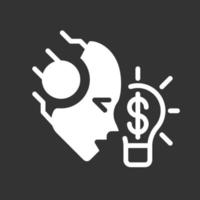 AI makes money white linear glyph icon for night mode. Algorithmic trading. Earn revenue. Negative space silhouette symbol on dark theme background. Solid pictogram. Vector isolated illustration