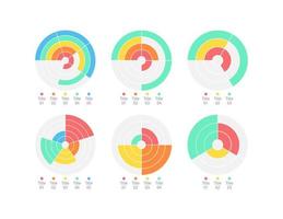 conjunto de plantillas de diseño de gráfico infográfico de círculo concéntrico. análisis de mercado. sectores empresariales. presentación de datos visuales. colección de diagramas circulares editables vector