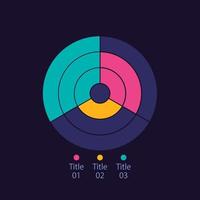 Radial infographic diagram design template for dark theme. Three rings. Market division. Editable circle infochart with different values. Visual data presentation vector