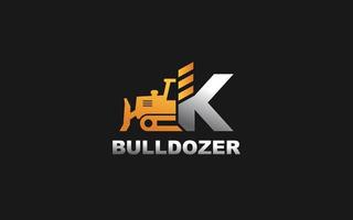 bulldozer con logotipo k para empresa constructora. ilustración de vector de plantilla de equipo pesado para su marca.