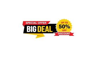 50 Percent BIG DEAL offer, clearance, promotion banner layout with sticker style. vector