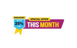 25 Percent THIS MONTH offer, clearance, promotion banner layout with sticker style. vector