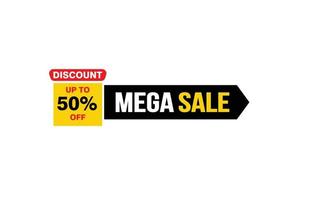 50 Percent MEGA SALE offer, clearance, promotion banner layout with sticker style. vector