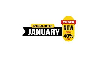 40 Percent JANUARY discount offer, clearance, promotion banner layout with sticker style. vector