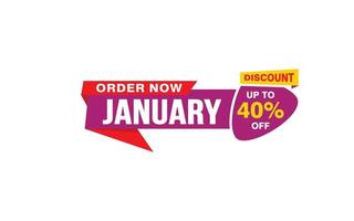 40 Percent JANUARY discount offer, clearance, promotion banner layout with sticker style. vector