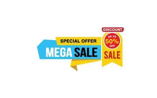 50 Percent MEGA SALE offer, clearance, promotion banner layout with sticker style. vector