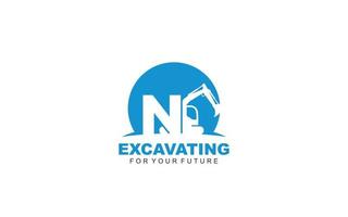 N logo excavator for construction company. Heavy equipment template vector illustration for your brand.