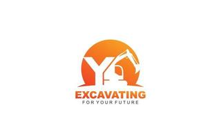 Y logo excavator for construction company. Heavy equipment template vector illustration for your brand.