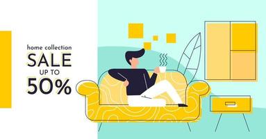 Modern Flat Furniture Concept. Banner Discount Sale Advertisement Flyer Design Template vector