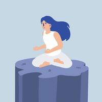 mujer meditando y practicando el concepto de yoga. la niña se sienta en la posición de loto. el proceso del pensamiento y la búsqueda de la idea. ilustración vectorial vector