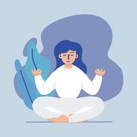 mujer meditando y practicando el concepto de yoga. la niña se sienta en la posición de loto. el proceso del pensamiento y la búsqueda de la idea. ilustración vectorial vector