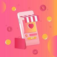 Smartphone 3d online shopping of marketing and digital marketing. mobile applications and website concepts. Vector illustration