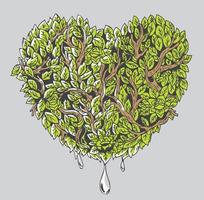 Green your heart illustration vector symbol of heart with plant, leaf, twig and droplet.