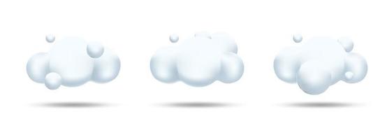 3d fluffy white clouds without background, 3d realistic clouds collection vector illustration