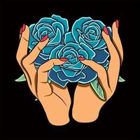 VECTOR ILLUSTRATION OF A HAND HOLDING A ROSE FLOWER