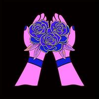 VECTOR ILLUSTRATION OF A HAND HOLDING A ROSE FLOWER