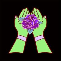 VECTOR ILLUSTRATION OF A HAND HOLDING A ROSE FLOWER