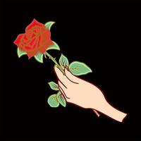 VECTOR ILLUSTRATION OF A HAND HOLDING A ROSE FLOWER