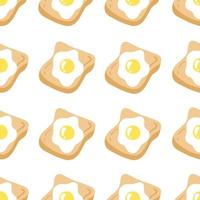 Seamless pattern with fried egg and toast. Broken egg. Scrambled eggs. Healthy food concept. Traditional fast breakfast. Vector illustration isolated on a white background