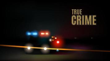 Night background of a crime investigation movie intro with flashing police cars at the crime scene. Vector illustration.