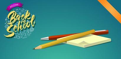 Horizontal banner on the theme of school supplies, Realistic style. vector