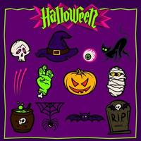 conjunto de iconos de halloween de color vector