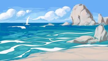 Seascape in the style of a cartoon for printing and decorating books, postcards, souvenirs.Vector illustration. vector