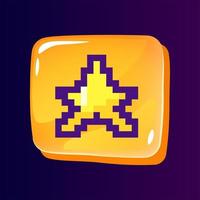 Star glossy ui button with pixelated color icon. Choose favourite content. Evaluation tool. Editable 8bit graphic element on shiny glass rectangle shape. Isolated image for arcade, video game design vector