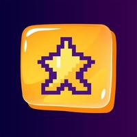 Rate mark glossy ui button with pixelated color icon. Star mark. Favorite products. Editable 8bit graphic element on shiny glass rectangle shape. Isolated image for arcade, video game design vector