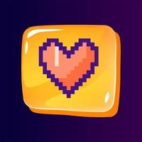 Like glossy ui button with pixelated color icon. Heart sign. Evaluate service and products. Editable 8bit graphic element on shiny glass rectangle shape. Isolated image for arcade, video game design vector