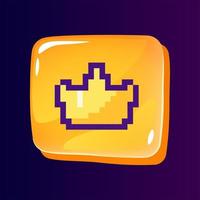 Crown glossy ui button with pixelated color icon. Premium club membership. Luxury service. Editable 8bit graphic element on shiny glass rectangle shape. Isolated image for arcade, video game design vector