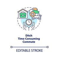 Ditch time-consuming commute concept icon. Remote work benefit. Time saving abstract idea thin line illustration. Isolated outline drawing. Editable stroke vector