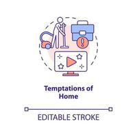 Temptations of home office concept icon. Distraction of remote working. Triggers abstract idea thin line illustration. Isolated outline drawing. Editable stroke vector