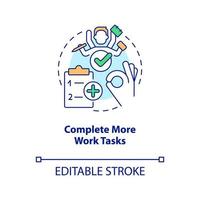 Complete more work tasks concept icon. High productivity. Remote workplace benefit abstract idea thin line illustration. Isolated outline drawing. Editable stroke vector