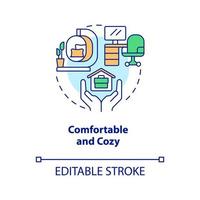 Comfortable and cozy workplace concept icon. Remote work advantages. Home office abstract idea thin line illustration. Isolated outline drawing. Editable stroke vector