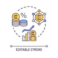 Investment in blockchain concept icon. Profit from cryptocurrency. Money savings growing abstract idea thin line illustration. Isolated outline drawing. Editable stroke vector