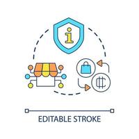 Safe purchases with cryptocurrency concept icon. Blockchain payment. E commerce development abstract idea thin line illustration. Isolated outline drawing. Editable stroke vector