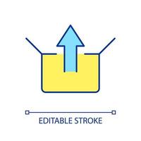 Unpacking box RGB color icon. Package delivery. Retrieval information. Find solution. Grow up. Isolated vector illustration. Simple filled line drawing. Editable stroke