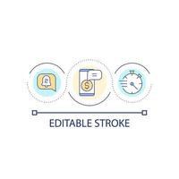 Instant push notifications loop concept icon. Banking onboarding. Online app. Digital wallet settings abstract idea thin line illustration. Isolated outline drawing. Editable stroke vector