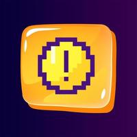 Awareness glossy ui button with pixelated color icon. Message about event. Exclamation mark. Editable 8bit graphic element on shiny glass rectangle shape. Isolated image for arcade, video game design vector