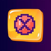 Multiplication action glossy ui button with pixelated color icon. Counting function. Editable 8bit graphic element on shiny glass rectangle shape. Isolated image for arcade, video game design vector