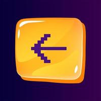 Pointer to left side glossy ui button with pixelated color icon. Showing direction. Editable 8bit graphic element on shiny glass rectangle shape. Isolated image for arcade, video game design vector