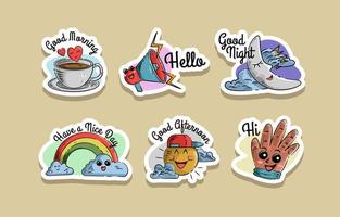 Set of Greeting Chat Sticker Collection vector