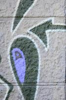 Fragment of graffiti drawings. The old wall decorated with paint stains in the style of street art culture. Colored background texture in purple tones photo