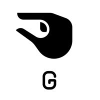 Sign for letter G in ASL black glyph icon. Nonverbal communication for people with deafness. Sound modality. Silhouette symbol on white space. Solid pictogram. Vector isolated illustration
