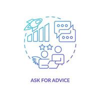 Ask for advice blue gradient concept icon. Building connections with angel investors. Consulting abstract idea thin line illustration. Isolated outline drawing vector